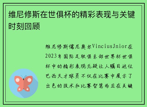 维尼修斯在世俱杯的精彩表现与关键时刻回顾